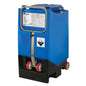 A large blue container on wheels with a metal handle and a 'Corrosive' symbol, designed for transporting Suma Crystal Pur-Eco A8, an eco-friendlier rinse aid from Diversey Deutschland GmbH & Co. OHG for effective cleaning.