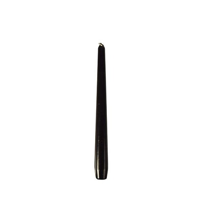 A single, unlit black taper candle stands upright against a plain white background, forming an elegant contrast to the classic Starpak 50 taper candles Ø 2.2 cm - 25 cm.