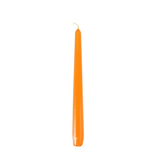 A single orange Starpak taper candle (Ø 2.2 cm, 25 cm) with a pointed tip and visible wick stands upright against a plain white background.