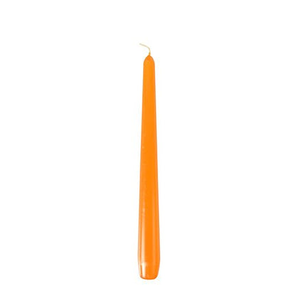 A single orange Starpak taper candle (Ø 2.2 cm, 25 cm) with a pointed tip and visible wick stands upright against a plain white background.