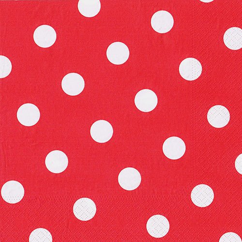 A red surface with evenly distributed white dots, like the PAPSTAR 20 napkins 40x40 cm 3-ply 1/4-fold from PAPSTAR GmbH.