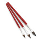 Three Nölle Profi Brush touch-up brushes by Nölle Profi Brush Bürsten- & Pinseltechnik e.K., sizes 4-8, with red handle, silver ferrule, and fine natural bristles are arranged on a white background for precise touch-ups.