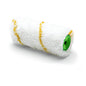 Close-up of a Nölle Profi Brush combination roller yellow thread, 10 cm x Ø 30 mm, 12 mm pile height paint roller cover from Nölle Profi Brush brush & brush technology e.K., with yellow stripes and green core on a white background.
