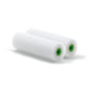 Two Nölle Profi Brush paint rollers fine 10 cm with green plastic core (2-pack) from Nölle Profi Brush Bürsten- & Pinseltechnik e.K. lie side by side on a white surface, ideal for smooth surfaces.