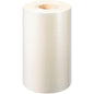 The PP sealing film Antifog by Duni GmbH, a large clear plastic stretch film with a cardboard core, ideal for food packaging, stands upright against a white background.
