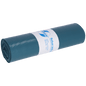 A tightly rolled bundle of blue DEISS garbage bags 575x1000x0.05 mm made from recycled LDPE 70 l by EMIL DEISS KG (GmbH + Co.) with a white label in the middle showing the product information.