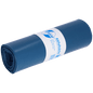 A blue rolled-up DEISS trash bag 70L from EMIL DEISS KG (GmbH + Co.), made from recycled LDPE, with a white label featuring blue graphics and German text; Size: 575x1000x0.07 mm, ideal for daily waste disposal.