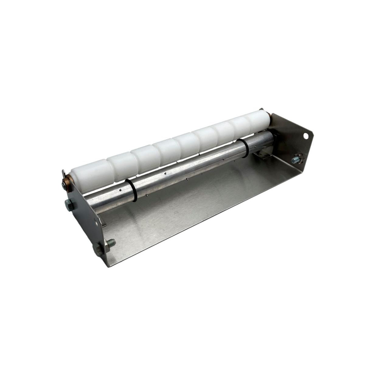 The nail roller DF25 (320x100x68 mm) from Duni GmbH is a high-quality roller for nail studios, sold in packages of 1 piece each. It consists of a metal bracket with white cylindrical rollers mounted on a rod.