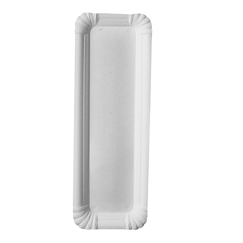 The PAPSTAR 250 plate, cardboard "pure" square white from PAPSTAR GmbH is a rectangular white paper plate made of virgin fiber board with ribbed edges and rounded corners, depicted on a simple white background.