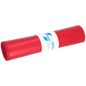 Pictured is a roll of EMIL DEISS KG (GmbH + Co.) DEISS 11021 - 700x1100 mm Type 60 red garbage bags (25 pieces) with a white-blue label on a plain white background.