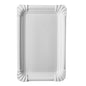 The PAPSTAR 250 plate, cardboard "pure" square white from PAPSTAR GmbH is a simple, rectangular white tray with raised, ribbed edges and rounded corners, made of eco-friendly virgin fiber board and photographed from above on a white background.