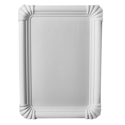 The PAPSTAR 250 plate, cardboard "pure" square white from PAPSTAR GmbH is a rectangular, white paper plate with rounded high edges and corner grooves - an eco-friendly alternative to conventional plates. Photographed on a plain white background.