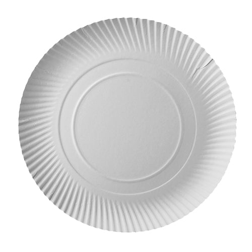 The PAPSTAR 100 plates, cardboard "pure" round of PAPSTAR GmbH in the top view: a simple, round white plate with a textured edge and smooth center - perfect for environmentally conscious gatherings.