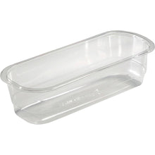 The APET tray Transparent 260x110x68 mm from Duni GmbH, ideal for food, is a clear rectangular food container with slightly rounded corners and a flat bottom, shown empty on a white background. Package: 350 pieces.