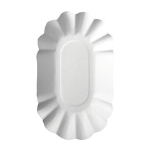 The oval white disposable plate "pure" from PAPSTAR GmbH (PAPSTAR 250 bowls) is FSC-certified, has a ribbed edge, and is depicted from above on a plain-colored background.