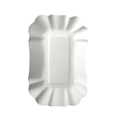 The PAPSTAR 100 trays, cardboard "pure" square white from PAPSTAR GmbH are environmentally friendly, rectangular disposable cardboard plates with a wavy edge - perfect for catering events.