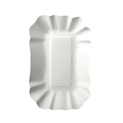 The PAPSTAR 100 trays, cardboard "pure" square white from PAPSTAR GmbH are environmentally friendly, rectangular disposable cardboard plates with a wavy edge - perfect for catering events.
