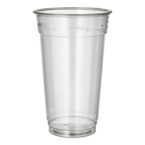 The Starpak 50 drinking cup "Hurricane" made of crystal-clear PET is presented against a plain white background. The tall To-Go cup from Starpak has slightly conical sides and a rounded upper rim.