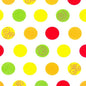 The PAPSTAR 20 napkins (33x33 cm, 3-ply) from PAPSTAR GmbH feature a uniform pattern of red, yellow, green, and orange dots - some with spiral patterns - on a white background. The Design Set 6 offers colorful decoration for any table.