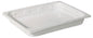 The Duni GmbH PP Tray 1/2 GN White PP 325x265 is a rectangular, flat, white tray with raised edges and a flat bottom, suitable for use in the catering industry and depicted on a solid white background.