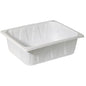 The Duni GmbH PP Tray 1/2 GN White PP 325x265 is a rectangular white container with slightly beveled sides and a wide edge, ideal for use in the catering industry, depicted on a plain white background.