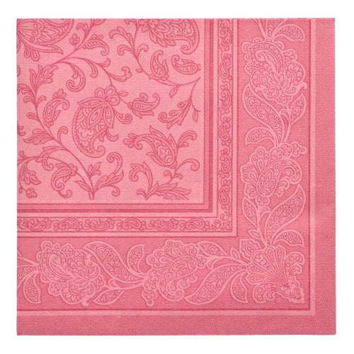The PAPSTAR 20 Napkins "ROYAL Collection" (1/4-fold, 40x40 cm) by PAPSTAR GmbH present themselves in a pink checkered design with embossed paisley and floral border - perfect for a stylish table decoration in premium quality.