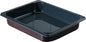 The Duni GmbH CPET tray 1/2 GN Black CPET 325x265 is a rectangular black metal frying pan with high edges and a glossy surface, ideal for the catering industry. Pictured empty against a white background.