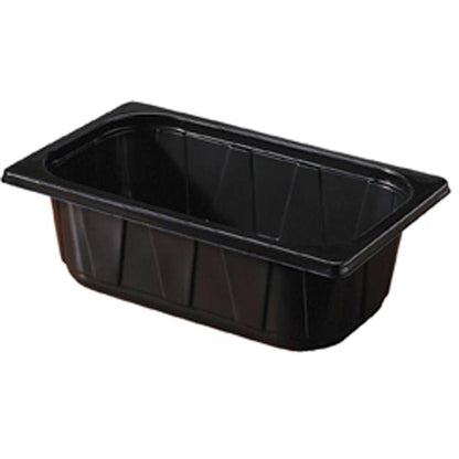 The Duni GmbH PP Tray 1/4 GN Black is a rectangular, black tray with straight sides and a wide rim - perfect for buffet presentations or storing food in the professional kitchen.