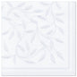 The napkins from PAPSTAR GmbH ROYAL Collection are white, 40 x 40 cm, with a subtle, embossed leaf and tendril pattern in light gray and a double-line border. The package contains 50 napkins that are folded into quarters.