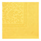 A yellow PAPSTAR GmbH 50 "ROYAL Collection" napkin (1/4-fold, 40 x 40 cm) with paisley and floral embossing is depicted folded from above.
