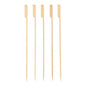 Five PAPSTAR grill skewers "pure" made of wood (25 cm) from PAPSTAR GmbH with a flat, beveled head and pointed tip lying side by side on a white background. Ideal for BBQ and grill parties, available in a cardboard tray (150 pieces).