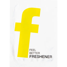 A bold, yellow lowercase "f" stands centered on white, with "FEEL BETTER FRESHENER" in black underneath - perfect for the refreshing wipes by Duni GmbH, 71x51 mm, neutral wet wipes for on the go, pack (1000 pieces).