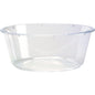 A transparent, round dessert bowl 104x104x40 mm from Duni GmbH with a smooth rim and beveled sides, perfect for desserts. Sold in packs of 75 pieces. On a plain white background.