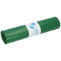 A rolled bundle of green DEISS 12002 garbage bags (700x1100 mm, Type 60) from EMIL DEISS KG, 25 bags per roll, with a white label and blue text for professional waste disposal.