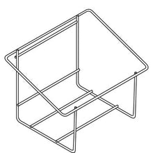 Minimalist line drawing of the canister holder for 2x5 liters by Diversey Deutschland GmbH & Co. OHG; characterized by an open stainless steel construction for holding two 5-liter canisters, with angled sides and thin metal rod construction.