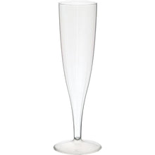 A clear champagne glass Transparent 135 ml from Duni GmbH made of high-quality PS stands with a long stem and narrow bowl against a white background, presenting the elegance of the glass, available in a pack of 10.