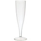 A clear champagne glass Transparent 135 ml from Duni GmbH made of high-quality PS stands with a long stem and narrow bowl against a white background, presenting the elegance of the glass, available in a pack of 10.