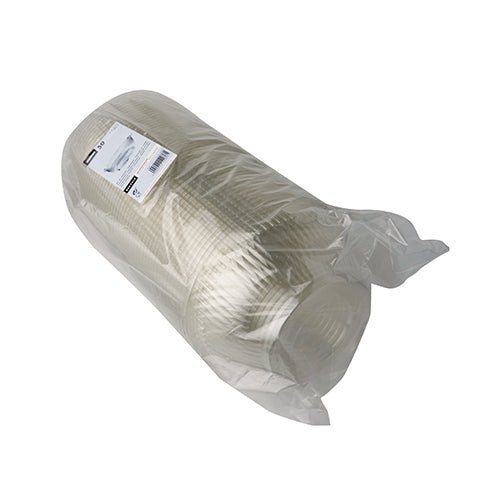 A sealed plastic packaging contains a stack of transparent, round Starpak 50 salad bowls R-PET cups with a white side label, offering an eco-friendly option for your gatherings.