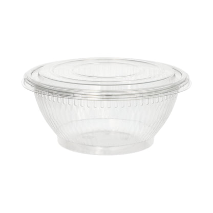The Starpak 50 lids for salad bowls are transparent, round R-PET lids (Ø 18 cm, height 1.5 cm) for secure storage. They are delivered in a pack of 50 pieces and are depicted on a plain white background.