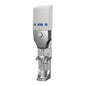 The DQFM system by Diversey Deutschland GmbH & Co. OHG is a wall-mounted soap or disinfectant dispenser made of stainless steel and white plastic, labeled "R1," with a push button and an integrated drip tray at the bottom.