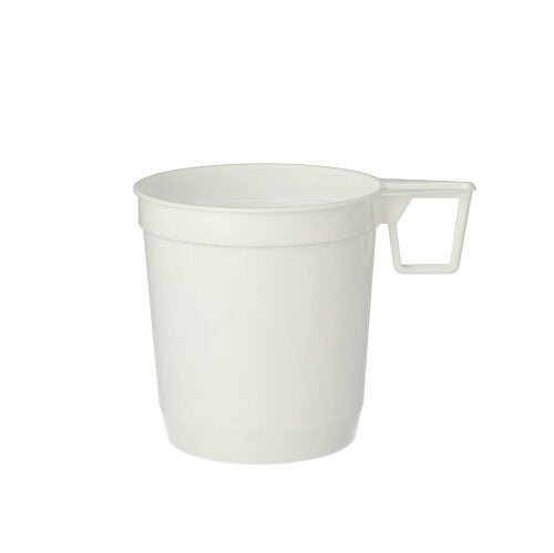 The Starpak 40 coffee cups (0.25 l, Ø 8 cm, 8.5 cm, white) made of high-quality PS material with a flat handle are perfect for daily coffee enjoyment and come in shrink wrap (40 pieces).