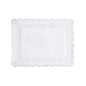 The PAPSTAR 100 decorative paper doilies square, white from PAPSTAR GmbH are rectangular with lace-like, scalloped edges and a solid center on a plain white background.