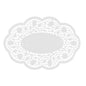 The PAPSTAR 500 oval white Mokkalace of PAPSTAR GmbH is a white paper doily with a floral pattern and scalloped edges - ideal for the stylish coffee table, here on a plain white background.