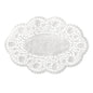 The PAPSTAR 500 oval white Mokkalace of PAPSTAR GmbH consists of white lace with scalloped edges and floral patterns and is made from high-quality materials - ideal for an elegant coffee table against a plain white background.