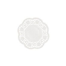 The PAPSTAR round plate and cup doily (Ø 10 cm, white, 1000 pieces) from PAPSTAR GmbH with scalloped edge and lace cutout is ideal for an elegant table decoration, here on a white background.