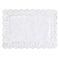 The PAPSTAR 100 decorative paper doilies square, white from PAPSTAR GmbH is a rectangular white doily with an intricate lace-like edge and a plain center, shown from above on a white background.