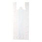 The Starpak 200 shirt carrier bags, white HDPE, are flat, transparent bags with two handles and a notch at the top. On a simple white background, this eco-friendly Starpak carrier bag is ideal for daily use.