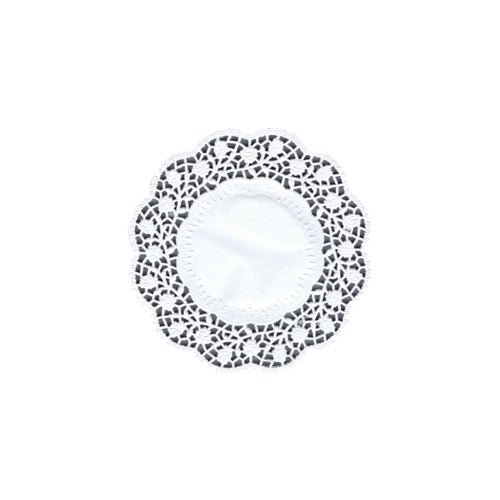 The PAPSTAR plate and cup doily round 15 cm, white (100 pieces) from PAPSTAR GmbH features a solid core and a decorative, lace-like edge - ideal for an elegant table decoration - on a white background.