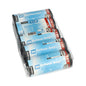 A plastic package contains five rolls of Starpak 100 garbage bags, HDPE 35 l, 69x55 cm, black. The blue-white packaging contains product information in German and English.