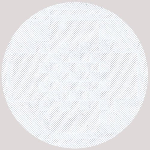 A white circular pattern with thin, diagonal gray lines forming geometric shapes gives the PAPSTAR paper tablecloth with damask embossing, 100 m x 1 m, white (foil, 1 roll) by PAPSTAR GmbH an elegant look against a light gray background.